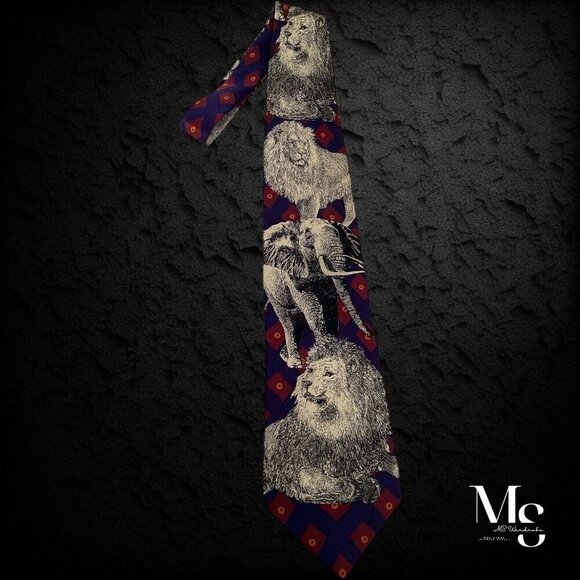 GIANFRANCO FERRE Blue & Gray Animal Print Silk Tie Made In Italy W:4" EX COND - Picture 3 of 6